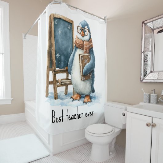 Bester Lehrer Aller Zeiten Winter Pinguin Design Duschvorhang (Beispiel)