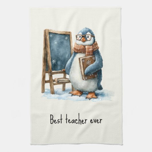 Bester Lehrer Aller Zeiten Winter Pinguin Design Geschirrtuch (Vertikal)
