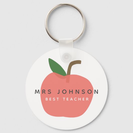 Bester Lehrer | Apple Niedlich Fun Modern Name Sca Schlüsselanhänger (Vorderseite)