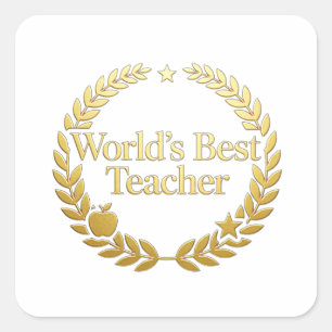 Bester Lehrer der Welt Goldener Lorbeerkranz Wandu Quadratischer Aufkleber