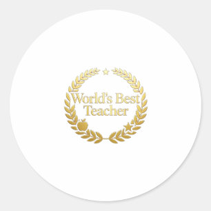 Bester Lehrer der Welt Goldener Lorbeerkranz Wandu Runder Aufkleber
