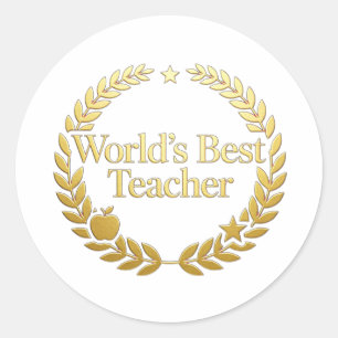 Bester Lehrer der Welt Goldener Lorbeerkranz Wandu Runder Aufkleber