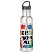 Bester Lehrer Ever individuelle Name Äpfel/Stifte Edelstahlflasche (Vorderseite)