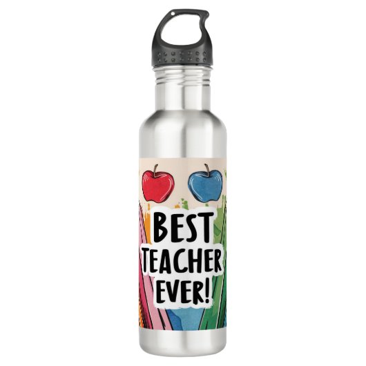 Bester Lehrer Ever individuelle Name Äpfel/Stifte Edelstahlflasche (Vorderseite)