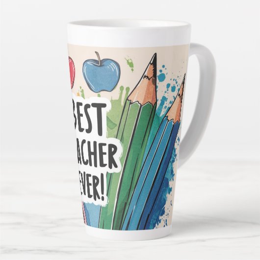 Bester Lehrer Ever individuelle Name Äpfel/Stifte Milchtasse (Rechte Ecke)