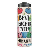 Bester Lehrer Ever individuelle Name Äpfel/Stifte Thermosbecher (Vorderseite)