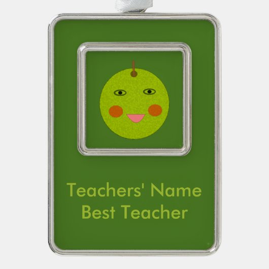 Bester Lehrer Happy Apple Custom Ornament Rahmen-Ornament Silber (Vorderseite)