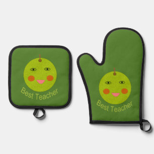 Bester Lehrer Happy Apple Ofenhandschuh & Topflappen-Set