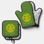 Bester Lehrer Happy Apple Ofenhandschuh & Topflappen-Set (Vorderseite/Rückseite)