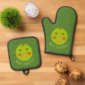 Bester Lehrer Happy Apple Ofenhandschuh & Topflappen-Set (Oben Unten)
