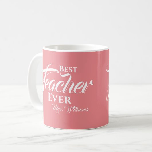 Bester Lehrer je Blush Pink Typografy Name Kaffeetasse (Vorderseite Links)