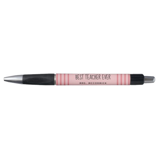 Bester Lehrer je blush Pink Whimsical Monogram Kugelschreiber (Vorderseite)