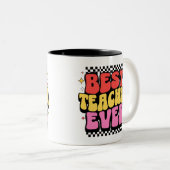 Bester Lehrer je Bold Retro farbenfrohe Tasse Gesc (VorderseiteRechts)