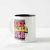 Bester Lehrer je Bold Retro farbenfrohe Tasse Gesc (Vorderseite Links)