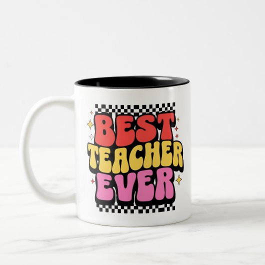 Bester Lehrer je Bold Retro farbenfrohe Tasse Gesc (Links)