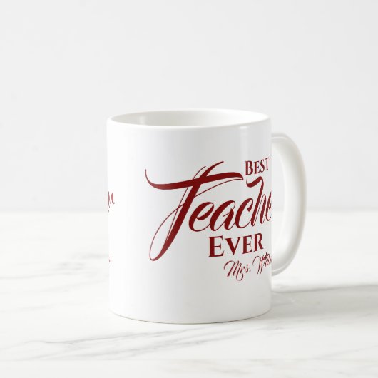 Bester Lehrer je Burgund Typografie Name Skript Kaffeetasse (VorderseiteRechts)