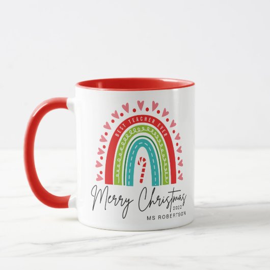 Bester Lehrer je frohe Weihnachten Moderner Regenb Tasse (Links)