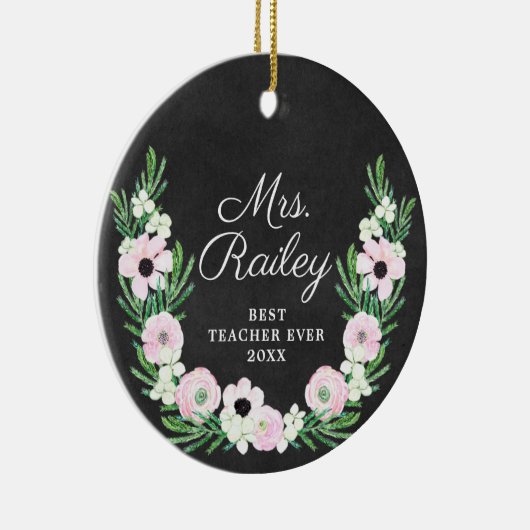 Bester Lehrer je Personalisiert Boho Blume Wreath Keramik Ornament (Rechts)