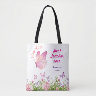 Bester Lehrer je Personalisiert Butterfly-Rosa Tasche