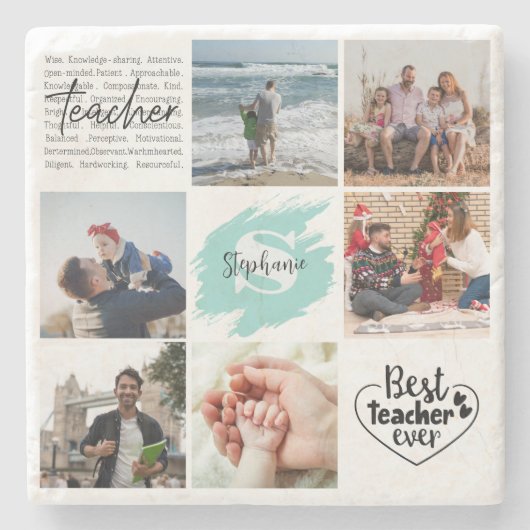 Bester Lehrer je Personalisierter FotoCollage Steinuntersetzer (Vorderseite)