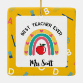 Bester Lehrer je Regenbogenname Keramikornament (Rückseite)