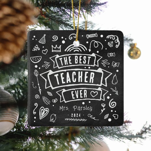 Bester Lehrer je Spaß Chalk Doodle Weihnachten Keramikornament