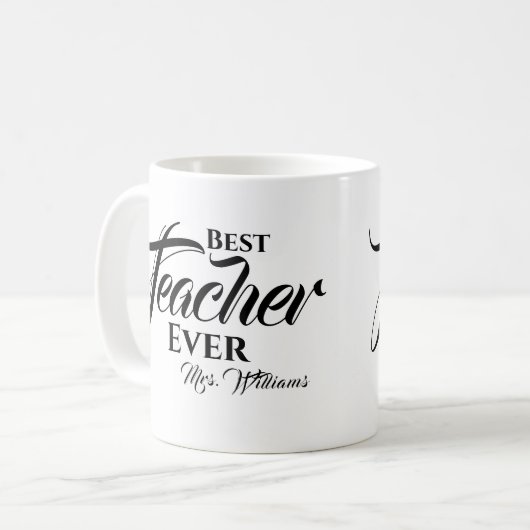Bester Lehrer je Trendy Typografy Name Script Kaffeetasse (Vorderseite Links)
