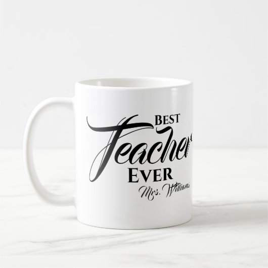 Bester Lehrer je Trendy Typografy Name Script Kaffeetasse (Links)