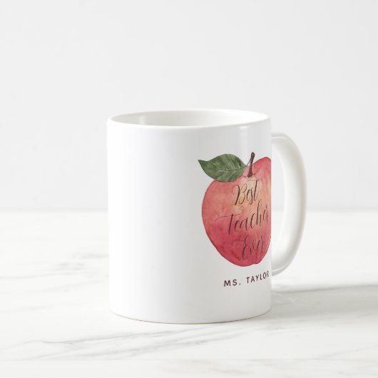 Bester Lehrer je Wasserfarbe Apple Kaffee Tasse (VorderseiteRechts)