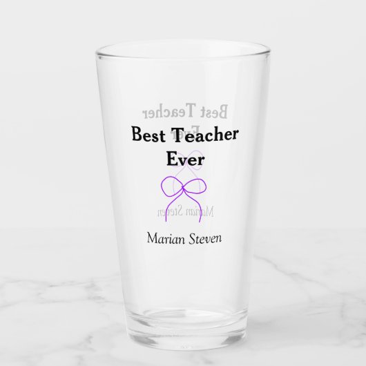 Bester Lehrer jemals violette Schleife Namens Dank Glas (Vorderseite)