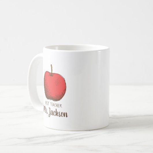 Bester Lehrer | Minimalistischer moderner Fun Appl Kaffeetasse (Vorderseite Links)