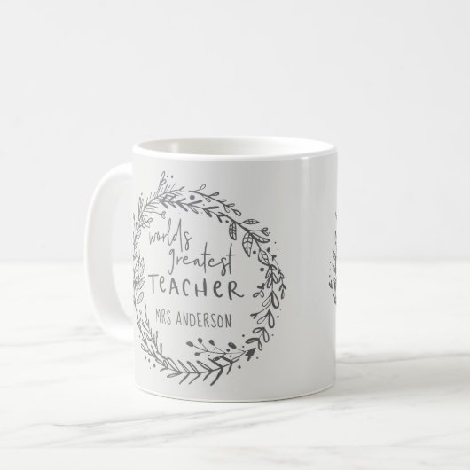 bester Lehrer, moderner Minimalkranz Kaffeetasse (Vorderseite Links)