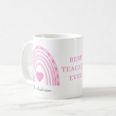 Bester Lehrer Pink Boho Rainbow Name Kaffeetasse (Vorderseite Links)
