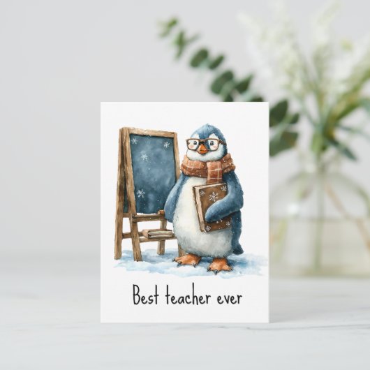 Bester Lehrer überhaupt Winter-Pinguin-Design Postkarte (Stehend Vorderseite)