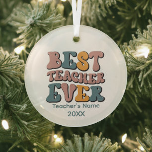 Bester Lehrer überhaupt Wortkunst Name Jahr Ornament Aus Glas