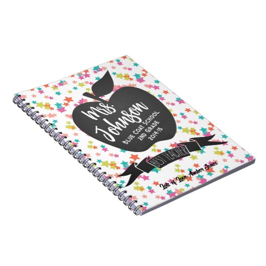 Bester Lehrer Vielen Dank farbenfrohe Stars Apfel Notizblock (Rechte Seite)