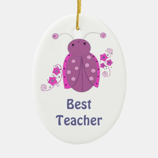 Bester Lehrer Whimsical Pink Ladybug Keramikornament (Vorne)