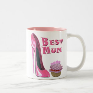 Bester Mama-Rosa-Stilett-Schuh und kleiner Kuchen Zweifarbige Tasse