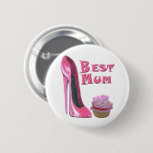 Bester Mama-Rosa-Stilett-Schuh und rosa Button (Vorne & Hinten)