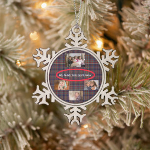 Bester-Mutter-Tartan-Stern-Collage-Design Schneeflocken Zinn-Ornament
