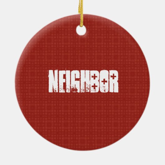 Bester NACHBAR überhaupt rot und weiße Keramik Ornament (Hinten)