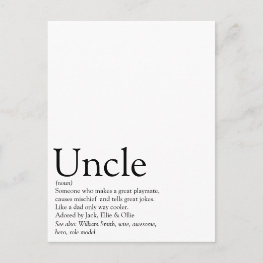 Bester Onkel der Welt, Funcle-Definition Postkarte (Vorderseite)