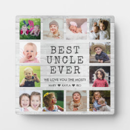 Bester Onkel je 12 Foto Collage Graues Weiß Holz Fotoplatte