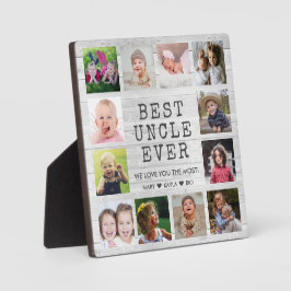 Bester Onkel je 12 Foto Collage Graues Weiß Holz Fotoplatte