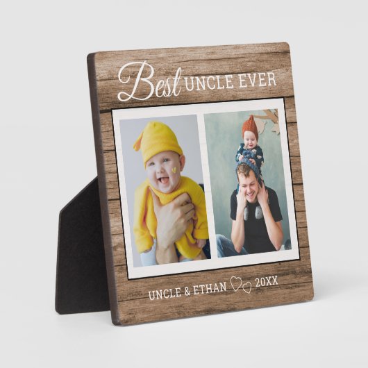 Bester Onkel je 2 Foto Collage Rustikales Holz Fotoplatte (Vorderseite)