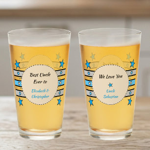 Bester Onkel wir lieben dich Namen Sterne blau Bie Glas