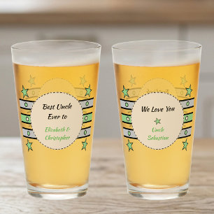 Bester Onkel wir lieben dich Namen Sterne grünes B Glas
