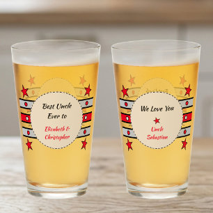 Bester Onkel wir lieben dich Namen Sterne rot Bier Glas