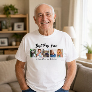 Bester Opa Aller Zeiten Enkel 5 Foto Collage Weiß T-Shirt