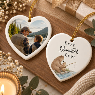 Bester Opa-Bär beim Angeln Foto Herz Keramik Ornament